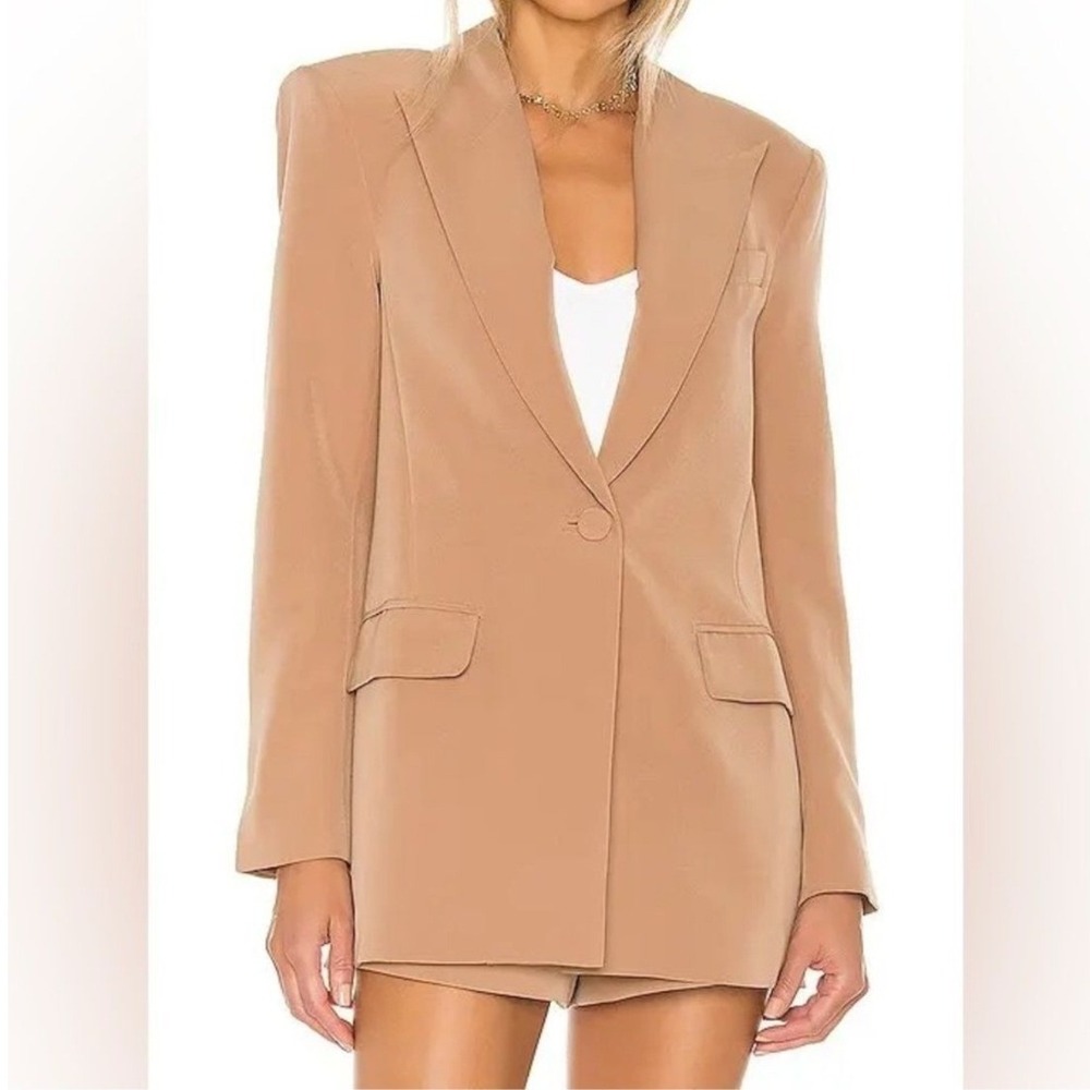 Camila Coelho Morena Blazer Structured Single Button Peak Lapel Nude Toffee S